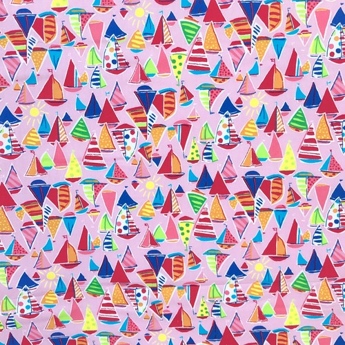Sold Per 1//2 Metre Pink OR Black 112cm Wide 100/% Cotton Little Boat Fabric