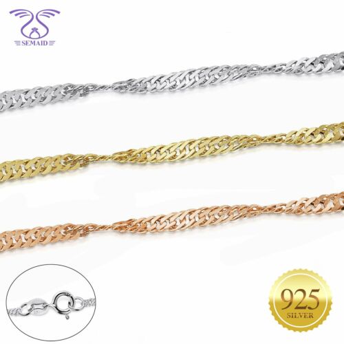 Details about   SEMAID 2mm 925 Sterling Silver Necklace Twist Singapore Chain 16" 18' 20" 22" 