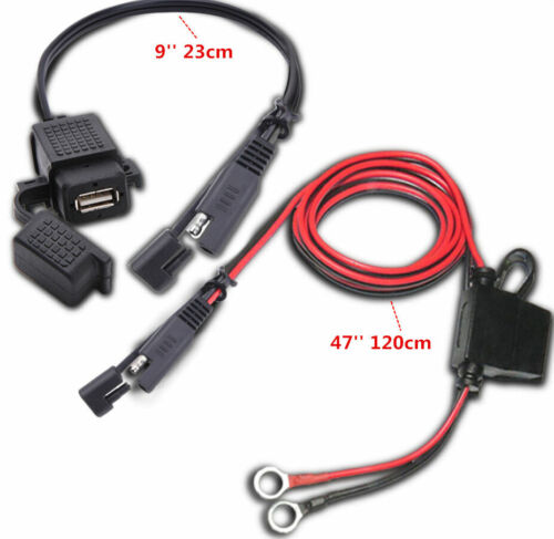 12V Motorcycle Phone GPS Charger SAE to USB Cable Adapter Inline Fuse Waterproof