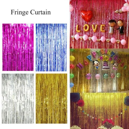 2M-3M Long Metallic Foil Fringe Tinsel Curtain Wedding Backdrop Xmas Party UK