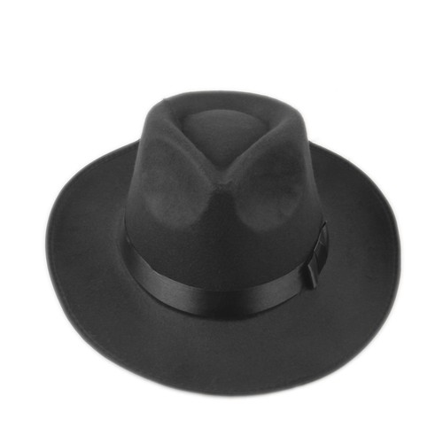 Retro Winter Warm Unisex Jazz Hard Felt Ribbon Band Wide Brim Panama Sun Hat