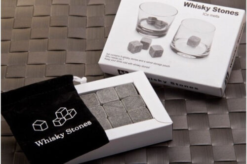 1-9 pc Gray Whisky Stones Chilling Cooling Cold Cool Wine Rocks Ice Cubes Pouch