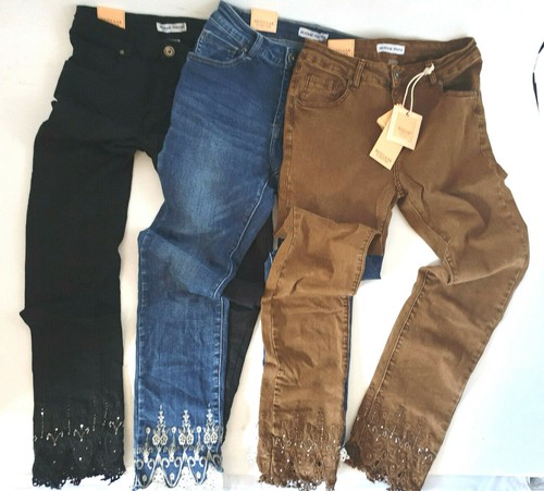 braun Gr-38-48 Mozzaar tolle Herbst Jeans Hose Stickerei Strass schwarz Jeans