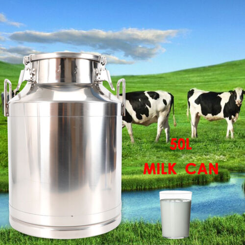 50L Stainless Steel Milk Can Wine Pail Bucket Tote Jug Oil Barrel Tea Canister 