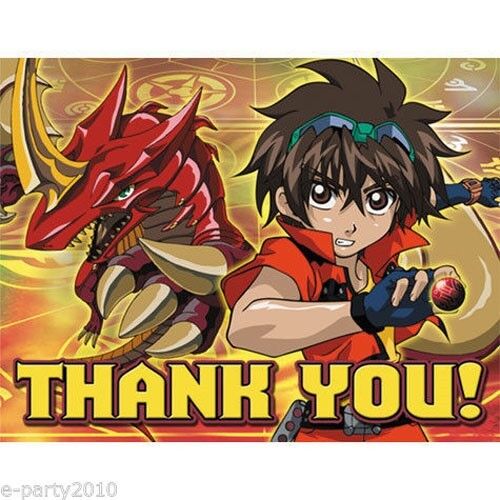 ~ Birthday Party Supplies Stationery 8 BAKUGAN Battle Brawlers THANK YOU NOTES 