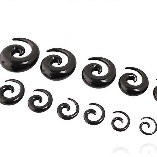 ZP1 Paar Spiral Swirl Acryl Ohrstöpsel Keil Expander Taper Tunnels Schwarz ZRSSP