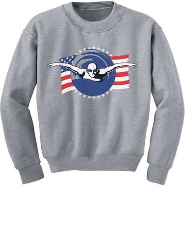 Support USA Swimming Team American Flag Youth Kids Sweatshirt Swimmer