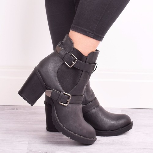Ladies Womens Ankle Cut Out Block Heel Party Casual Fashion Boots Shoe Size 3-8