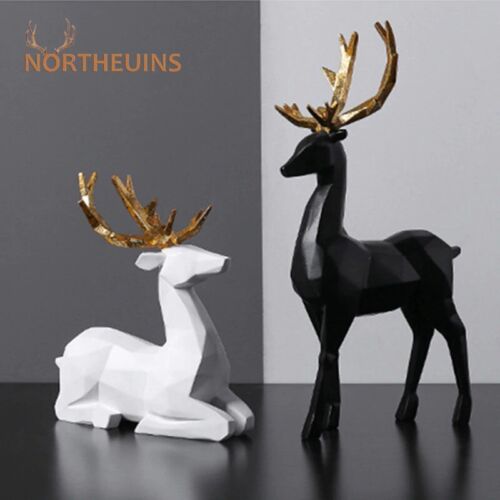 Details about   NORTHEUINS Resin Elk Deer Reindeer Miniature Figurines Black White Animal Statue 