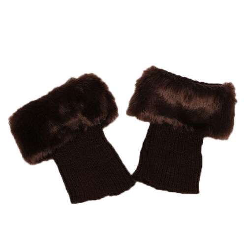 Winter Women Knitted Warmer Boot Socks Faux Fur Cuffs Toppers Trim Ankle Leg *
