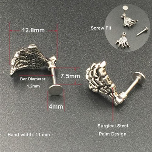 Skull Bone Skeleton Hand Earring Goth Punk Lip Ear Stud Ear Cuff Wrap Clip Q