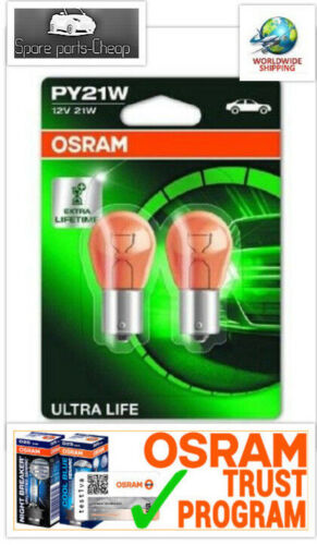 2x PY21W OSRAM Ultra Life 21W 12V 7507ULT-02 BAU15s turning UltraLife Germany