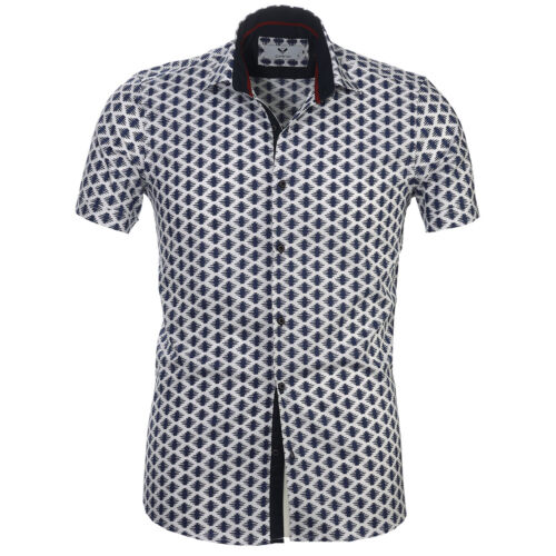 Celino Blue /& White Men/'s Slim Fit Short Sleeve Dress Shirt Made in Europe