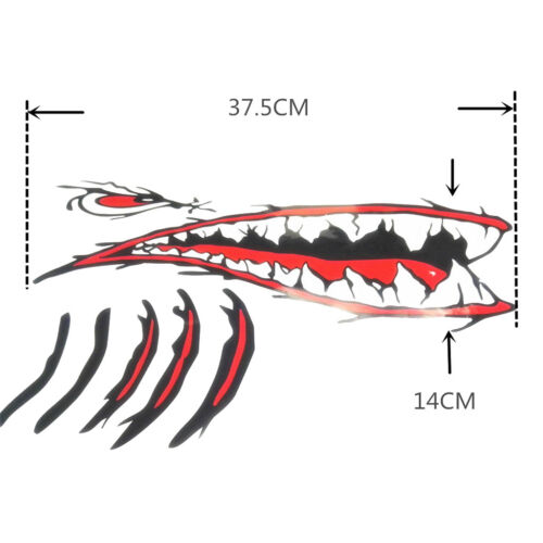 2x Large Shark Teeth Mouth Eyes Stickers Fishing Boat Kayak Cool Decals DIY 