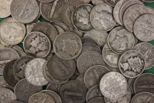 MAKE OFFER 2 Troy Ounces Mercury /& Roosevelt Dimes Junk Coins 90/% Silver Coins
