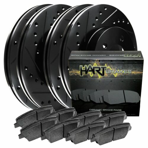 FRONT+REAR KIT Ceramic Pads C2450 Black Hart *DRILLED & SLOTTED* Brake Rotors 