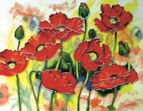 11x14 inch RED POPPIES Ceramic Wall Art Plaque Art Ceramic Tile Picture 