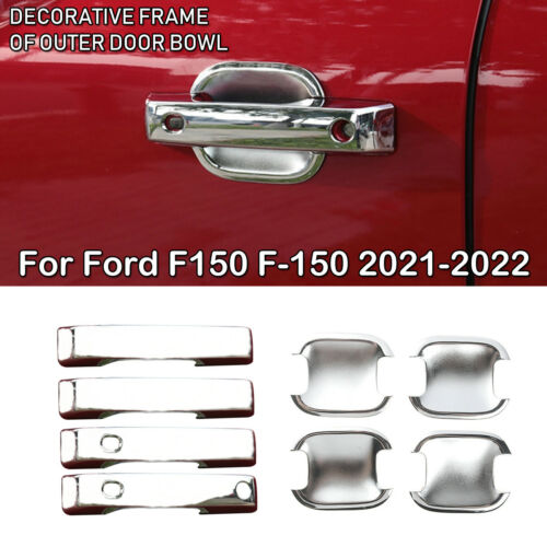 8PCS ABS Chrome Outer Door Handle Bowl Cover Trim For Ford F150 F-150 2021-2022 