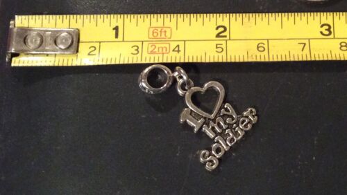 SILVER TONE,I LOVE MY SOLDIER MILITARY CHARM AND BRACELET BAIL BEAD 