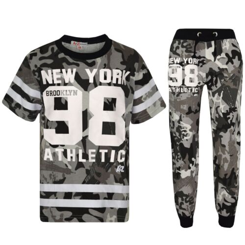 Kids Boys Top Camouflage New York Brooklyn 98 T Shirt Tops /& Trouser Set 7-13 Yr