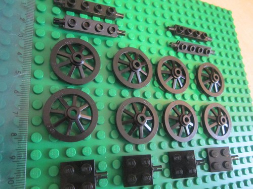 Lego Castle Minifigure Items 4 Sets of Black Cannon Spoked Wheels Axle Plates