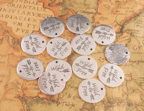 10PCS Antiqued Silver Metal Wild Free Round Charms #92011 