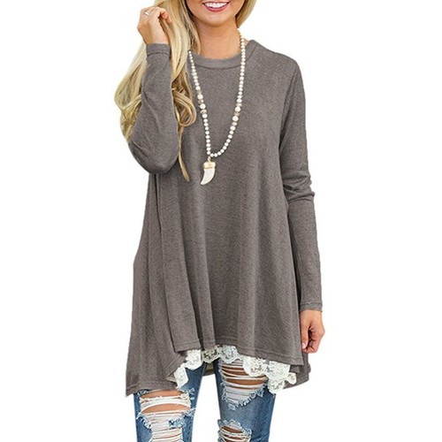 Lace Ourlet Patineuse Femmes Robe Manches Longues Col V Taille Plus Casual