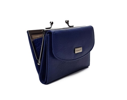 Portefeuille Porte Cartes Crédit Monnaie Fermoir Bouton Pression Femme cuir bleu
