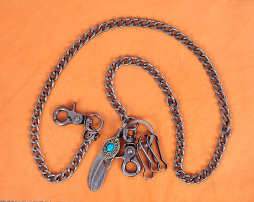 30/" Turquoise Feather Pendant Basic Biker Trucker Key Jean Wallet Chain Silver