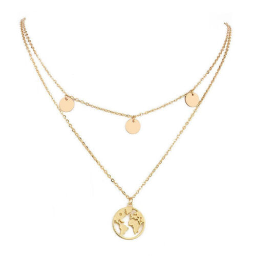 Women Boho Vintage Gold Silver Choker Chain Necklace Pendant Multilayer Jewelry