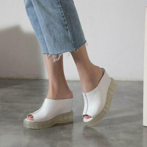 Details about  / Womens new Fashion Leather Peep Toe Wedge Heel Slipper Sandals Shoes Mules a999