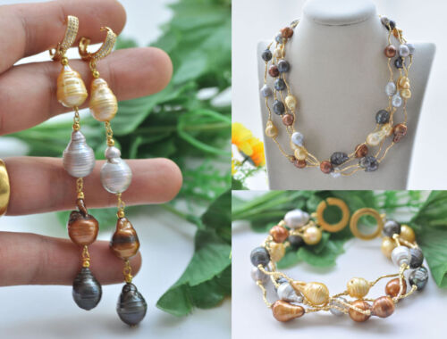 D0451 4Row 18mm Multicolor Baroque Keshi Pearl Necklace Bracelet Earring