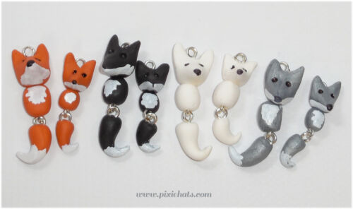 Fox charm pendant handmade polymer clay animal beads