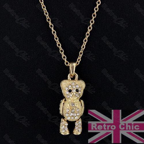 KITSCH crystal TEDDY BEAR moveable PENDANT&CHAIN necklace set GOLD FASHION SET 