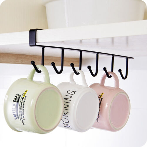 6 Hooks Cup Holder Kitchen Storage Rack Cabinet Shelf Hanging Bathroom Organizer