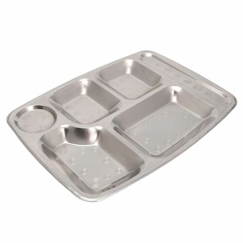 Divided Section Stainless Steel Dinner Tray Lunch Food Snack Plate Container Box