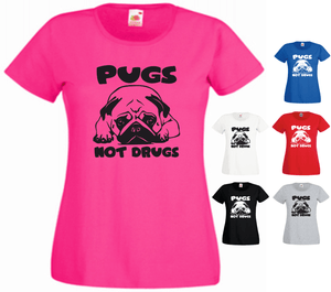 Pugs Not Drugs Pug Dog Ladies New Funny Birthday Gift T-shirt