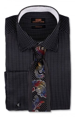Dress Shirt Only Steven Land Trim/&Classic Fit Square French Cuff-Black-TA759-BK