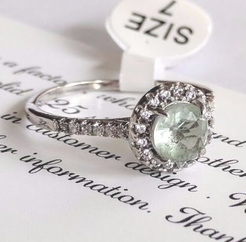 Diamond Cut Green Amethyst Genuine 925 Sterling Gemstone Jewelry Ring 