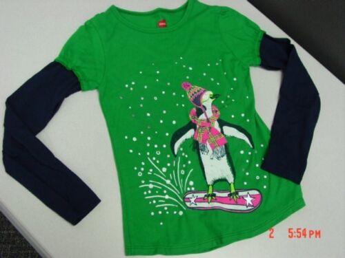 NWT Girls Hanes Layered Look Crew Neck Shirt Penguin Winter Snow Cute