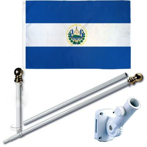 El Salvador 3 x 5 FT Flag Set w/ 6-Ft Spinning Flag Pole + Bracket (Tangle Free)