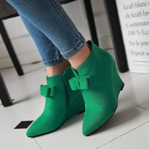 Sweet Womens Pointed Toe Faux Suede Zip Ankle Boots Wedge High Heels Shoes Size
