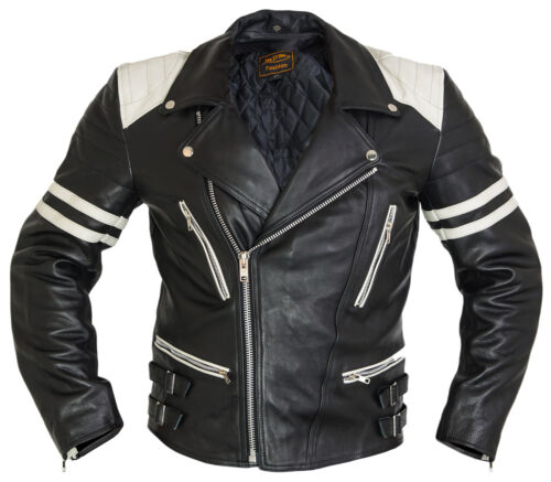Motorcycle Leather Jacket Retro Jacket Mens 80´s Old School Biker Jacket Rocker