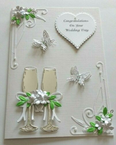 Personalised Handmade Luxury Silver 25th Anniversary/Wedding Day Card Wine Glass 