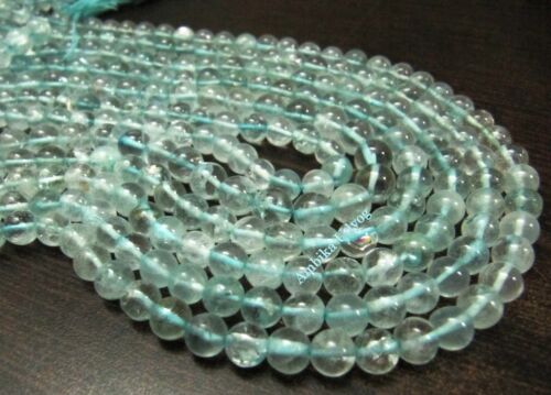 Natural Aquamarine Round Plain Smooth Beads Size 6-7mm  Strand 14 inches long. 