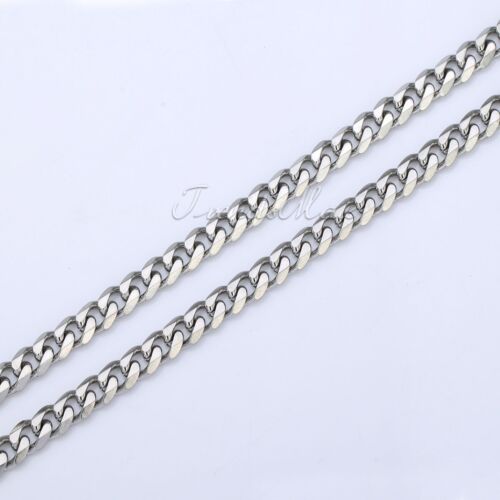 7MM Wide Stainless Steel Chain Cuban Curb Necklace Men Women Silver Black Gold