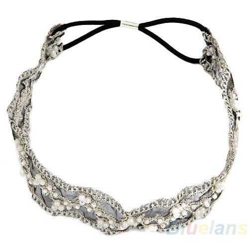 LC/_ Femmes charismatique mode lacets perles Bandeau Bandeau cheveux tête sac