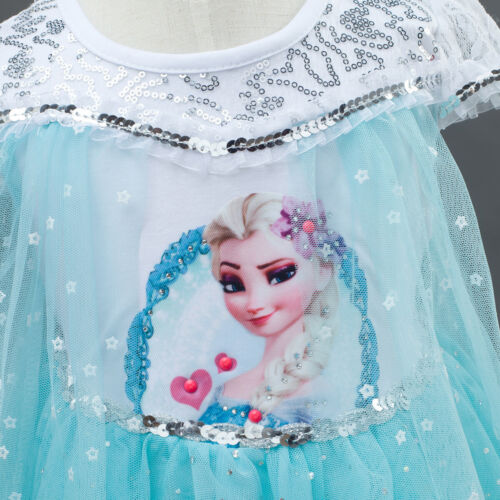NEW Girls Kids Frozen Queen Elsa Princess Anna blue Pink Party Dress ZG9
