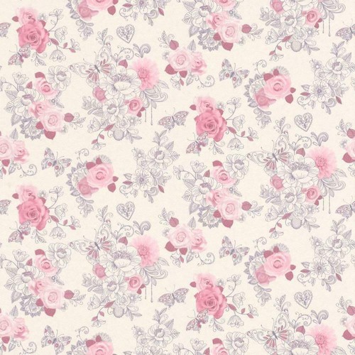 Délicate Fleur Rose Trail Papier Peint Rasch Motif Fleuri Roses Jardin Coeur Papillon