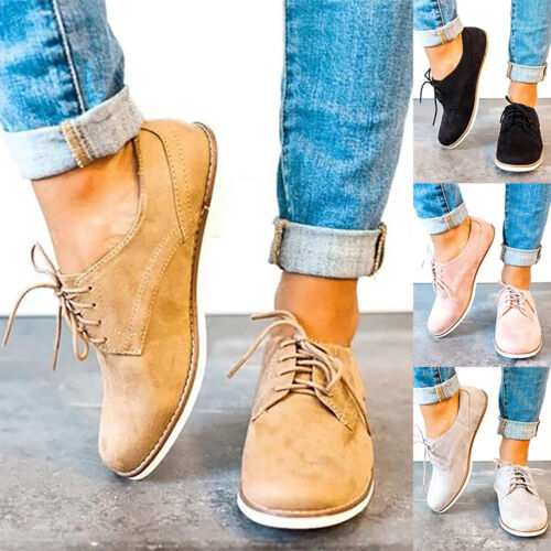 Women Retro Casual Ankle Boots Oxfords Lace Up Flats British Style Shoes Loafers